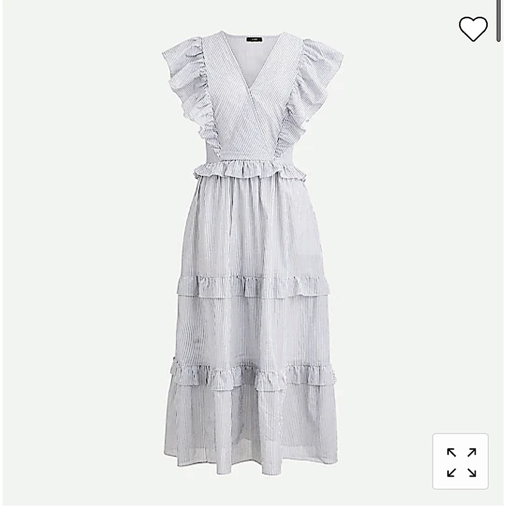 J Crew XL ruffle sleeve cotton Voile dress in Gray/white stripe NWT